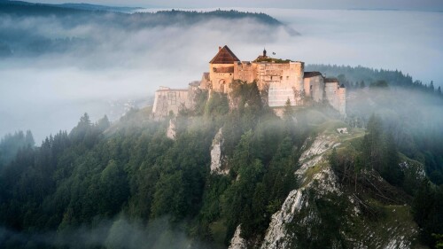 ch teau de joux 7680x4320 france mountains fog castle 8k 23329