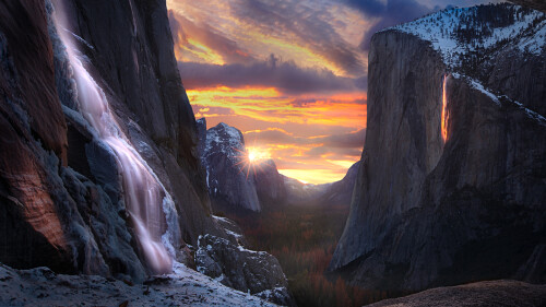 20230216@这个悬崖怎么着火了？ “火流”马尾瀑布，约塞米蒂国家公园，美国加利福尼亚州 UHD